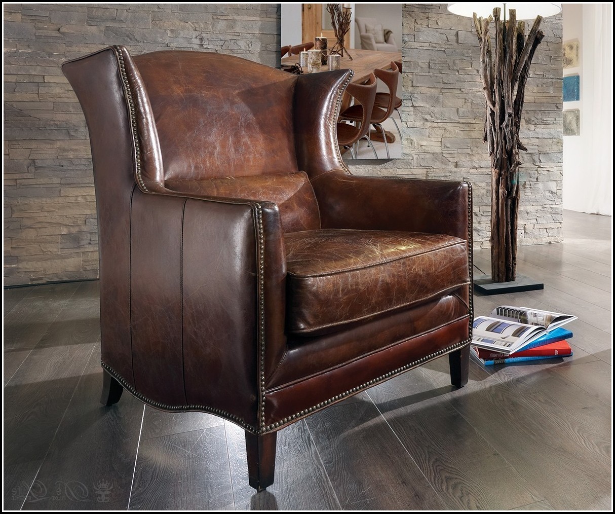 Design Sessel Leder Holz