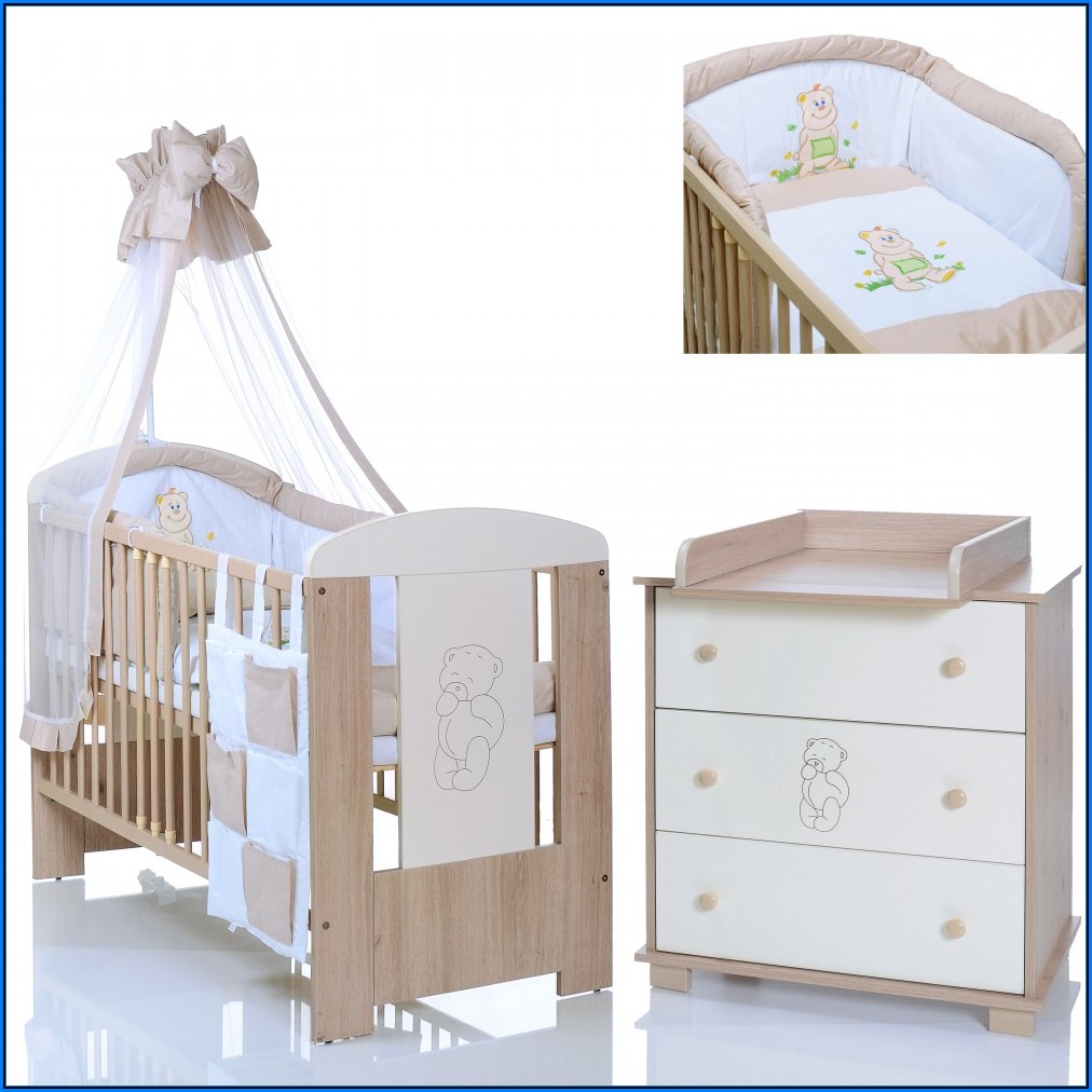 Babyzimmer Kinderzimmer Babybett Wickelkommode Weiß Bettwäsche Komplett Set
