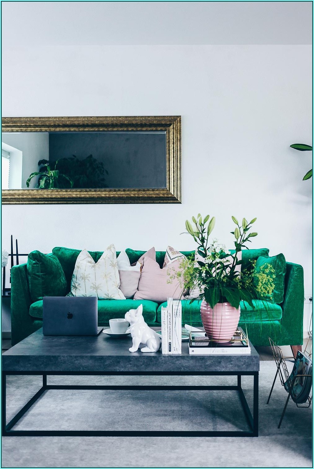 Wohnzimmer Ideen Grünes Sofa