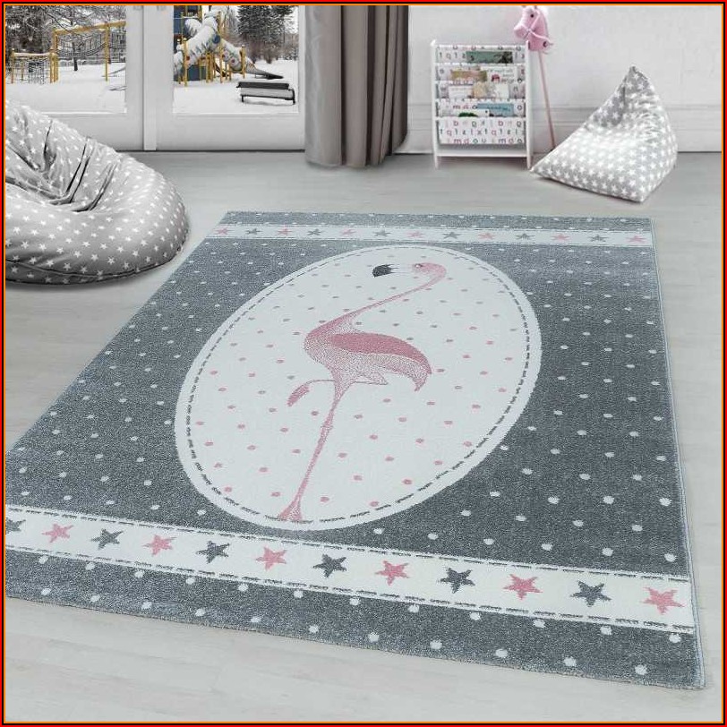Kinderteppich Kinderzimmer Teppich Einhorn Muster Grau WeiÃŸ Pink